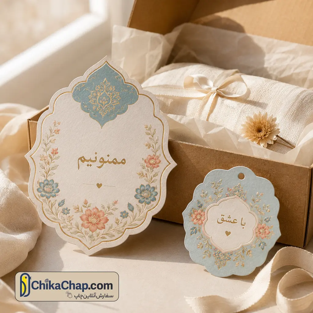 چاپ کارت تشکر فرم دار و ساخت گیفت کارت قالب دار برای بسته&zwnj;بندی فروشگاه آنلاین